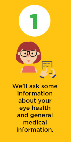 We'll ask some information about your eye healthand general medical information.