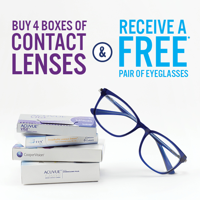 Buy 4 Boxes of Contact Lenses & Receive a FREE Pair of eyeglasses